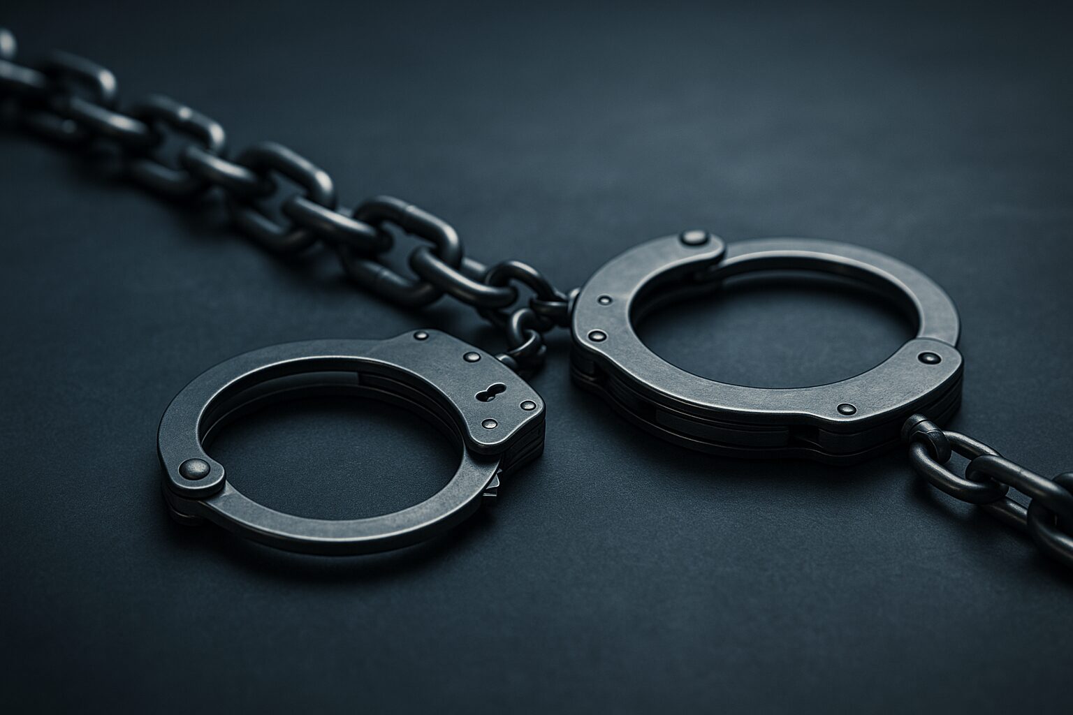 Handboeien en een ketting als symbool voor de manier waarop ketens beperkend kunnen werken.